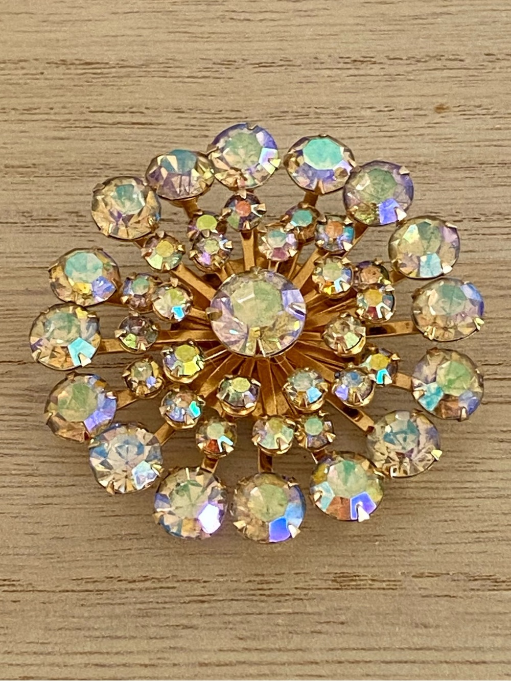 RARE Triple-Tier Vintage Beau Jewels Starburst Brooch | Atomic AB Rhinestone 3D